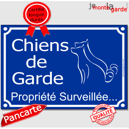 Plaque bleue "Chiens de garde, Propriété surveillée..." résiste pluie soleil gel, idée cadeau, 3 tailles D Plaque bleue "Chiens de garde, Propriété surveillée..." résiste pluie soleil gel, idée cadeau, 3 tailles D