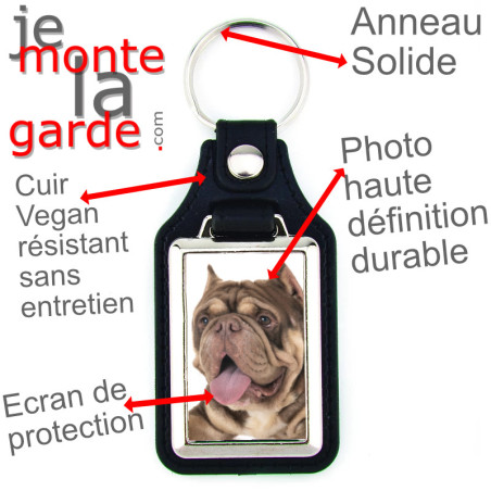 Porte-Clefs cuir vegan, photo American Bully Chocolate & Tan