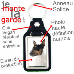 Porte-clés en cuir vegan et support en métal, avec la photo de votre Bull Terrier tricolore, idée cadeau clef