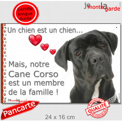 Cane Corso Italiano tout Noir, Plaque "un chien est un chien, membre de la famille" pancarte photo affiche panneau idée cadeau
