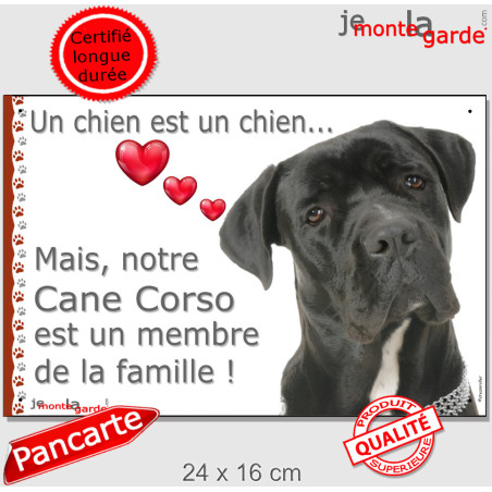 Cane Corso Italiano tout Noir, Plaque "un chien est un chien, membre de la famille" photo, résiste pluie soleil gel, idée cadeau