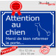 "Attention au Chien, merci de bien refermer la porte" Plaque bleue extérieur sécurité panneau affiche pancarte