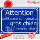 "Attention, PETIT dans son corps, GROS chien dans sa tête !" Plaque bleu portail humour marrant drôle panneau affiche pancarte