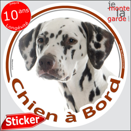 Dalmatien noir, sticker voiture rond "Chien à Bord" 14 cm Dalmatien noir, sticker voiture rond "Chien à Bord" 14 cm