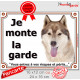 Husky sibérien cuivre doré marron, plaque portail "Je Monte la Garde, risques périls" pancarte photo panneau attention au chien
