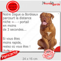 Dogue Bordeaux, plaque humour "parcourt distance Niche - Portail 3 secondes" 24 cm 3SEC