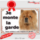 Chow-Chow fauve orange Tête, plaque portail extérieure "Je Monte la Garde, risques et périls" pancarte photo attention au chien