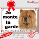 Chow-Chow fauve, plaque extérieure "Je Monte la Garde, risques périls" 2 tailles LUX D