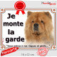 Chow-Chow fauve orange Tête, plaque portail extérieure "Je Monte la Garde, risques et périls" pancarte photo attention au chien