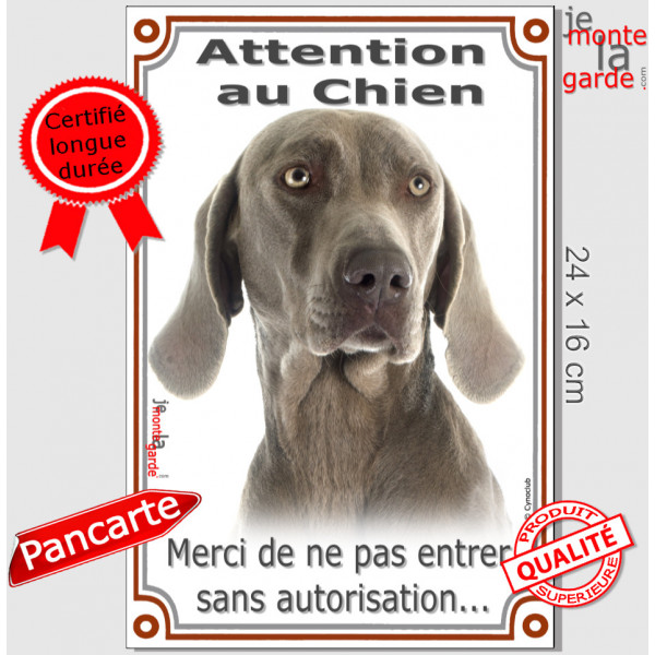 Braque de Weimar Tête, Plaque Portail verticale "Attention au Chien, merci de ne pas entrer sans autorisation" photo, résiste pl Braque de Weimar Tête, Plaque Portail verticale "Attention au Chien, merci de ne pas entrer sans autorisation" photo, résiste pl