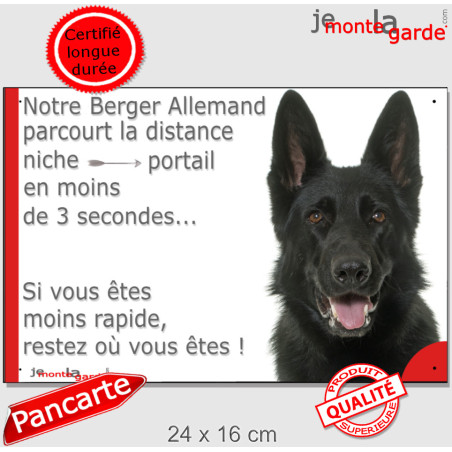 Berger Allemand noir à poil court, plaque humour "parcourt la distance Niche-Portail en moins de 3 secondes" 2 tailles D Berger Allemand noir à poil court, plaque humour "parcourt la distance Niche-Portail en moins de 3 secondes" 2 tailles D