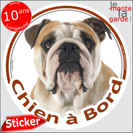 Bulldog Anglais fauve, sticker voiture rond photo "Chien à Bord"résiste pluie soleil gel, idée cadeau, 2 Tailles D Bulldog Anglais fauve, sticker voiture rond photo "Chien à Bord"résiste pluie soleil gel, idée cadeau, 2 Tailles D
