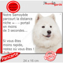 Samoyède, plaque humour extérieur "distance Niche - Portail 3 secondes" 24 cm 3SEC