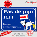 Plaque bleue exterieure "Pas de pipi ICI, pensez à vos voisins !" 2 tailles D
