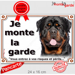 Rottweiler XL, plaque portail extérieur "Je Monte la Garde, risques périls" pancarte attention au chien photo Rott russe royal