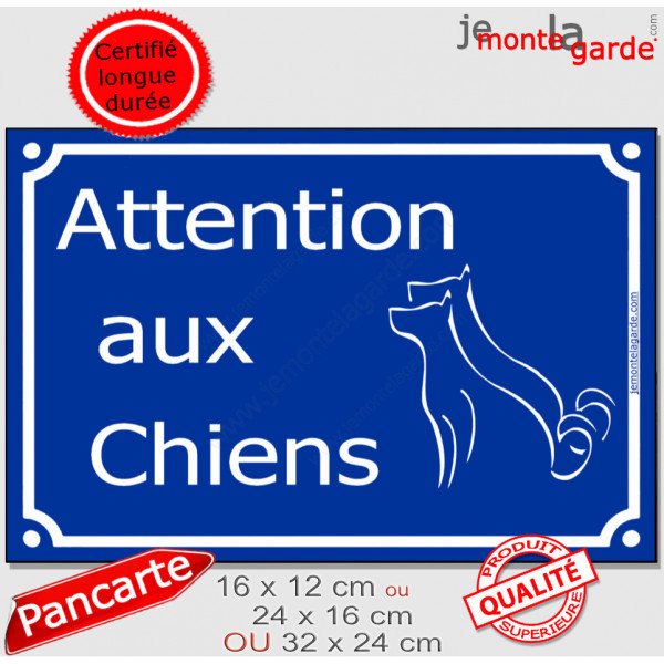"Attention auX ChienS" Plaque de rue bleue portail pluriel extérieur panneau affiche pancarte plusieurs chiens