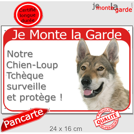 Chien-Loup Tchèque, plaque rouge "Je Monte la Garde" 24 cm RED
