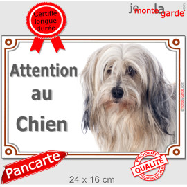 Terrier du Tibet fauve poils longs Tête, plaque portail "Attention au Chien" photo tibétain sable beige, résiste pluie soleil ge