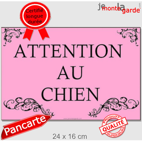 Plaque portail "Attention au Chien" Baroque Rose 24 cm Plaque portail "Attention au Chien" Baroque Rose 24 cm