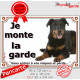Beauceron Noir et Feu Couché, Plaque Portail extérieure "Je Monte la Garde, risques et périls" photo berger beauce attention Chi