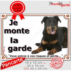 Beauceron noir et feu, plaque extérieure "Je Monte la Garde, risques périls" 3 tailles LUX D
