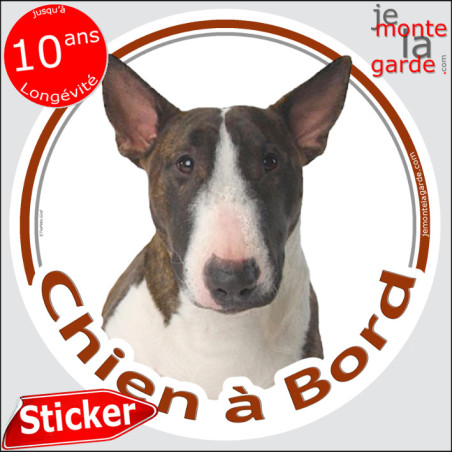 Bull Terrier bringé, sticker voiture rond photo"Chien à Bord" 2 Tailles Bull Terrier bringé, sticker voiture rond photo"Chien à Bord" 2 Tailles