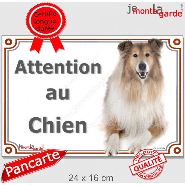 Colley fauve, plaque portail "Attention au Chien" pancarte panneau photo, Berger d'Ecosse marron Lassie