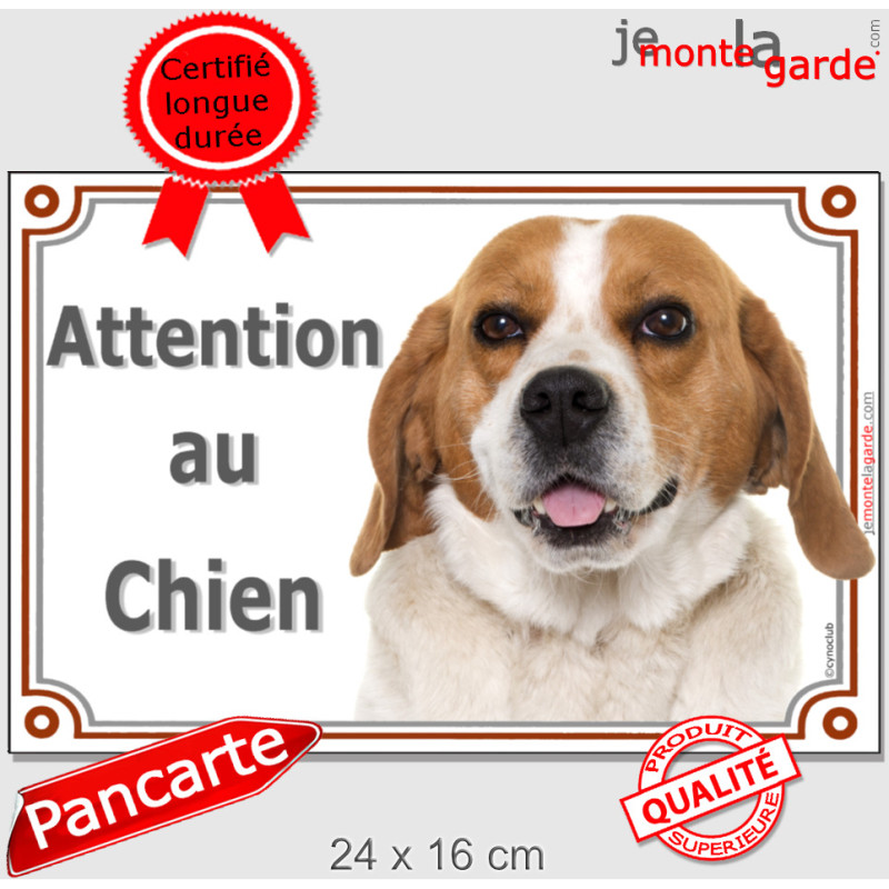 Beagle Fauve et Blanc Tête, Plaque portail photo "Attention au Chien" résiste pluie soleil gel, idée cadeau