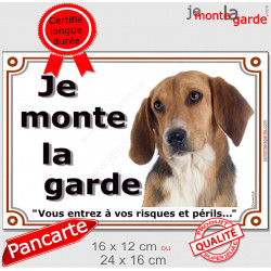 Beagle Harrier Tête, Plaque portail "Je Monte la Garde, risques périls" panneau affiche pancarte photo attention au chien