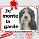 Bearded Collie noir et blanc Tête, plaque portail "Je Monte la Garde, risques et périls" panneau pancarte, colley barbu photo