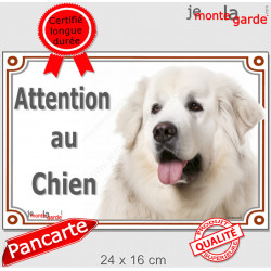 Montagne des Pyrénées tout blanc, plaque portail "Attention au Chien" 24 cm LUX