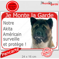 Akita Américain USA tête, plaque portail rouge "Je Monte la Garde, surveille protège" pancarte panneau photo