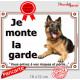 Berger Allemand Poils Longs Couché, Plaque "Je Monte la Garde, risques périls" panneau photo, entier pancarte attention au chien