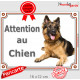 Berger Allemand à poils longs Couché, plaque portail "Attention au Chien" pancarte panneau photo