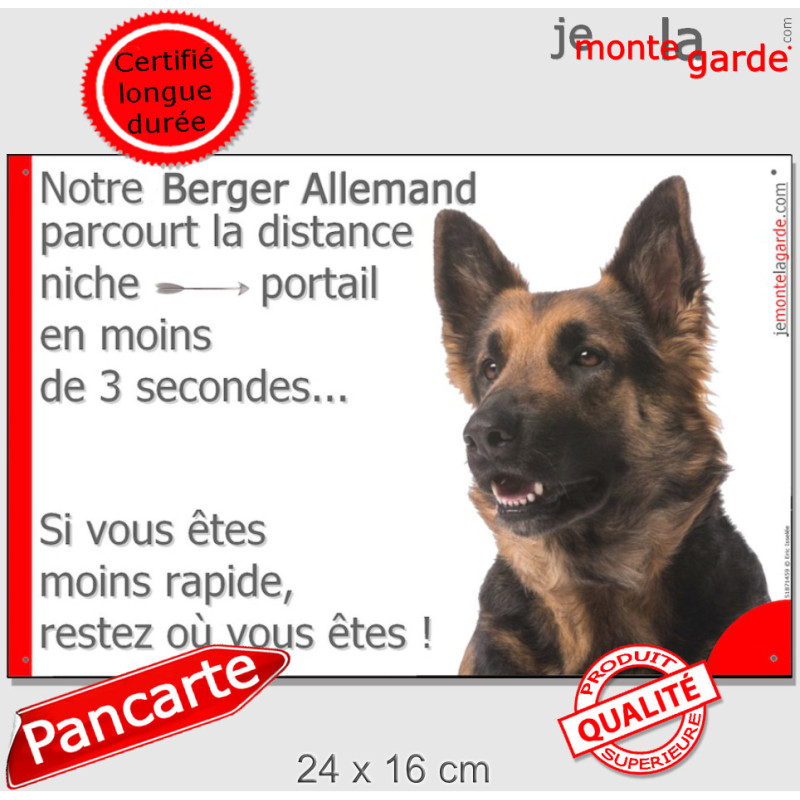 Berger Allemand Poils Longs Tête, Plaque Portail distance niche-portail 3 secondes, pancarte, affiche panneau Berger Allemand Poils Longs Tête, Plaque Portail distance niche-portail 3 secondes, pancarte, affiche panneau