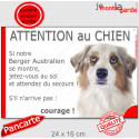 Aussie Rouge Merle, plaque humour "Attention au Chien, Jetez Vous au Sol" 24 cm JET