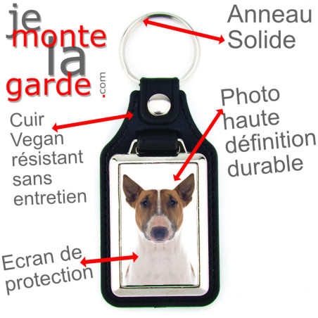 Porte-Clefs cuir vegan, photo Bull Terrier fauve et blanc