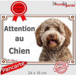 Lagotto Romagnolo Tête, plaque portail extérieur "Attention au Chien" pancarte photo chien d'eau Romagole