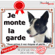 Border Collie noir et blanc poils courts Tête, plaque portail "Je Monte la Garde, risques et périls" pancarte photo panneau