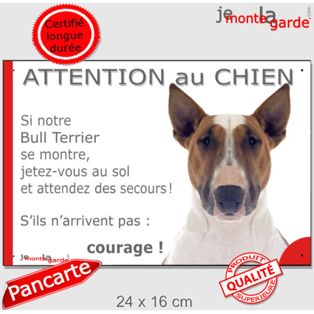 Bull Terrier fauve, plaque humour "Attention au Chien, Jetez Vous au Sol" résiste pluie soleil gel, idée cadeau, 2 Tailles D Bull Terrier fauve, plaque humour "Attention au Chien, Jetez Vous au Sol" résiste pluie soleil gel, idée cadeau, 2 Tailles D