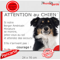 Berger Américain Miniature, plaque portail humour "Attention au Chien, Jetez Vous au Sol, attendez secours, courage" Aussie TOY