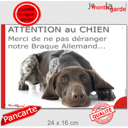 Plaque portail humour "Attention au Chien, Merci de ne pas déranger notre Braque Allemand" pancarte photo plaque drôle