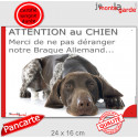 Plaque portail humour "Attention au Chien, Merci de ne pas déranger notre Braque Allemand" 24 cm NPD