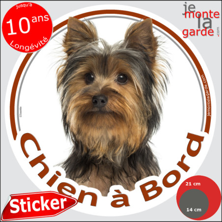 Yorkshire Terrier, sticker rond voiture "Chien à Bord" 2 Tailles