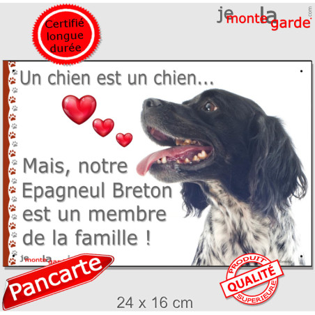 Epagneul Breton Noir, Plaque photo "un chien est membre de la famille" idée cadeau, résiste à l'extérieur
