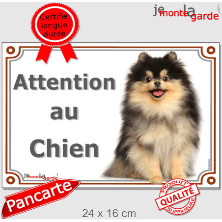 Spitz noir et feu Assis, plaque Portail "Attention au Chien" photo Loulou Poméranie nain, résiste pluie soleil gel, idée cadeau