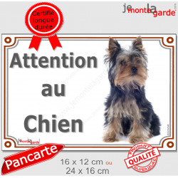 Yorkshire Terrier Assis, plaque portail extérieur "Attention au Chien" 2 tailles LUX D