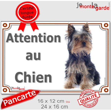 Yorkshire Terrier Assis, Plaque portail extérieure "Attention au Chien" York photo résiste intempéries