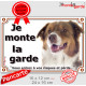 Berger Australien Tricolore Rouge, Plaque portail extérieure "Je Monte la Garde, risques périls" photo Aussie attention au chien