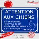 Plaque portail bleue extérieure pluriel "Attention aux Chiens, Jetez-vous au sol !" 2 tailles D